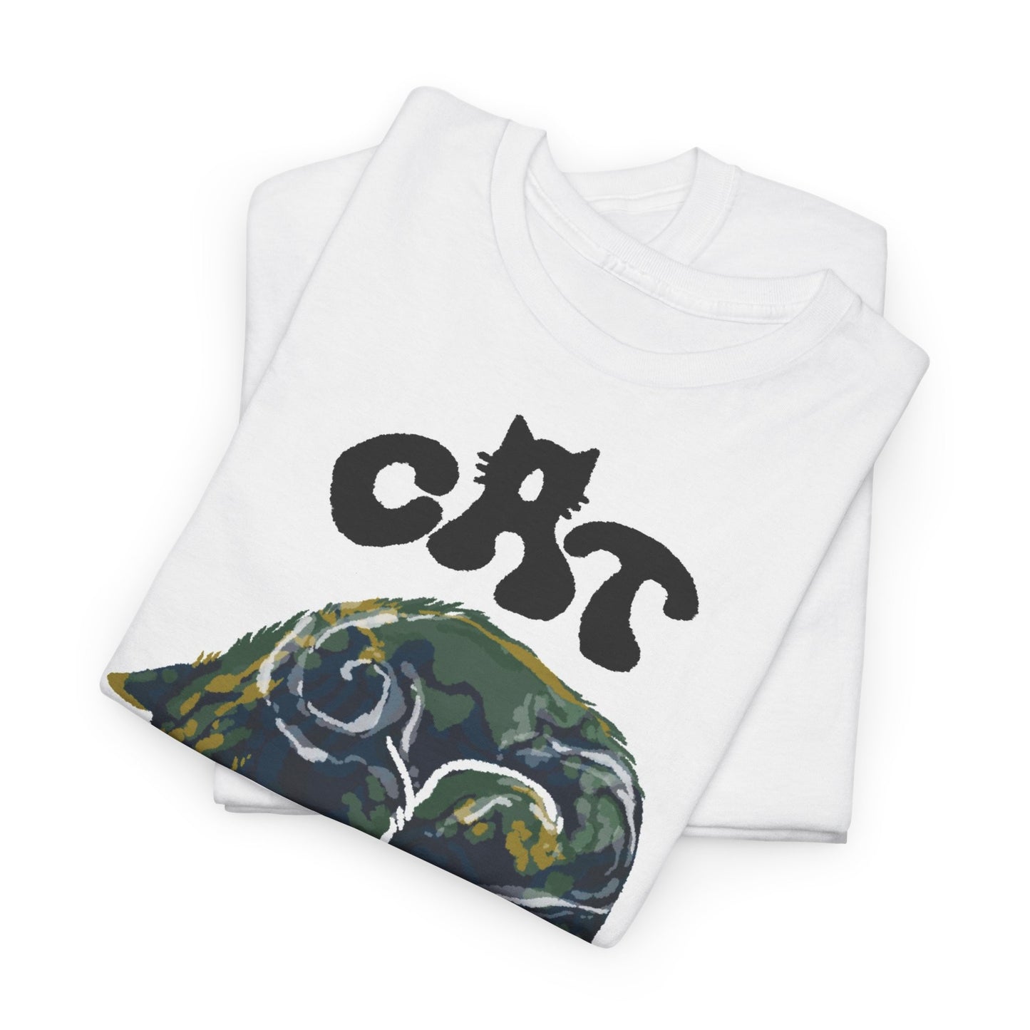 CAT EARTHER, Unisex Heavy Cotton T-Shirt | Graphic Planet Sleeping Cat | Space lover | Earth Nature | Flat Earth joke