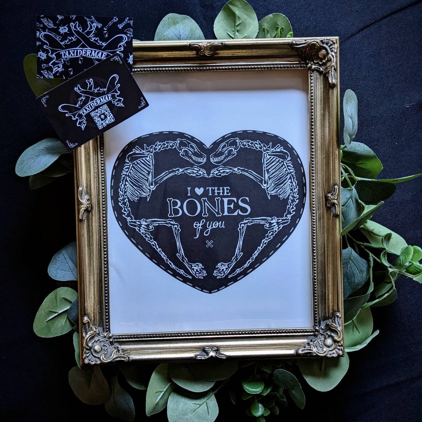 I LOVE THE BONES of you, Original A4/A5 art print | Oddities & Curiosities | Skeleton love | Taxidermy | Vulture Culture | Valentines |