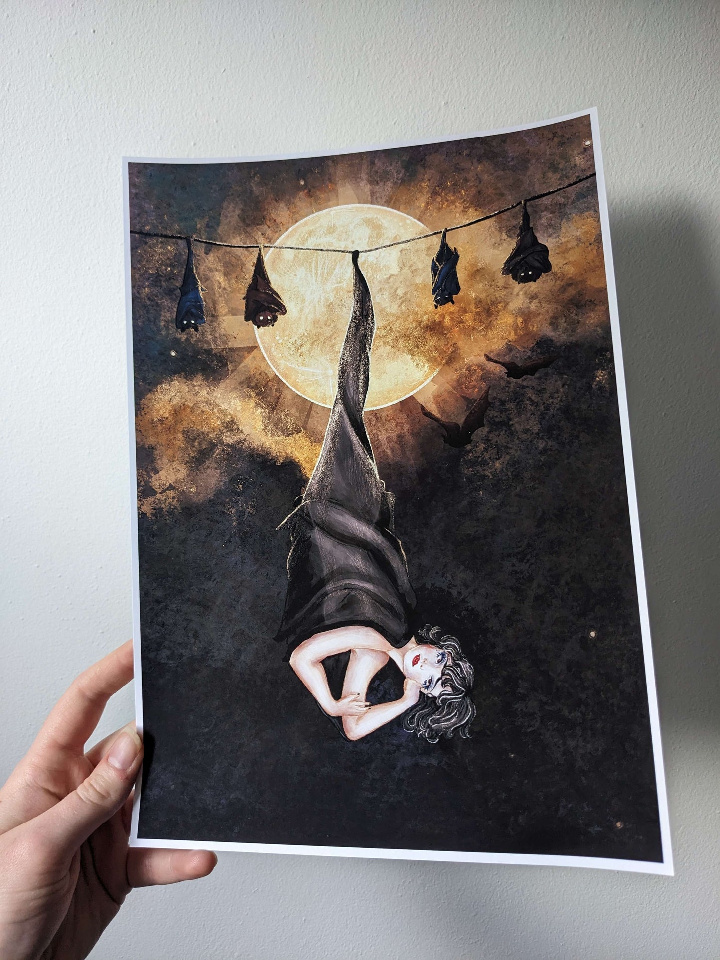 BATYA, BATINA, BATHILDA A4 art print | Bat woman | Pinup style | Moonlight | Nature | Gothic style