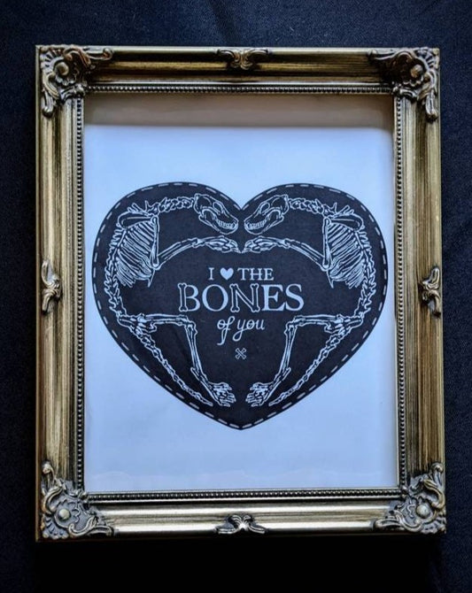 I LOVE THE BONES of you, Original A4/A5 art print | Oddities & Curiosities | Skeleton love | Taxidermy | Vulture Culture | Valentines |