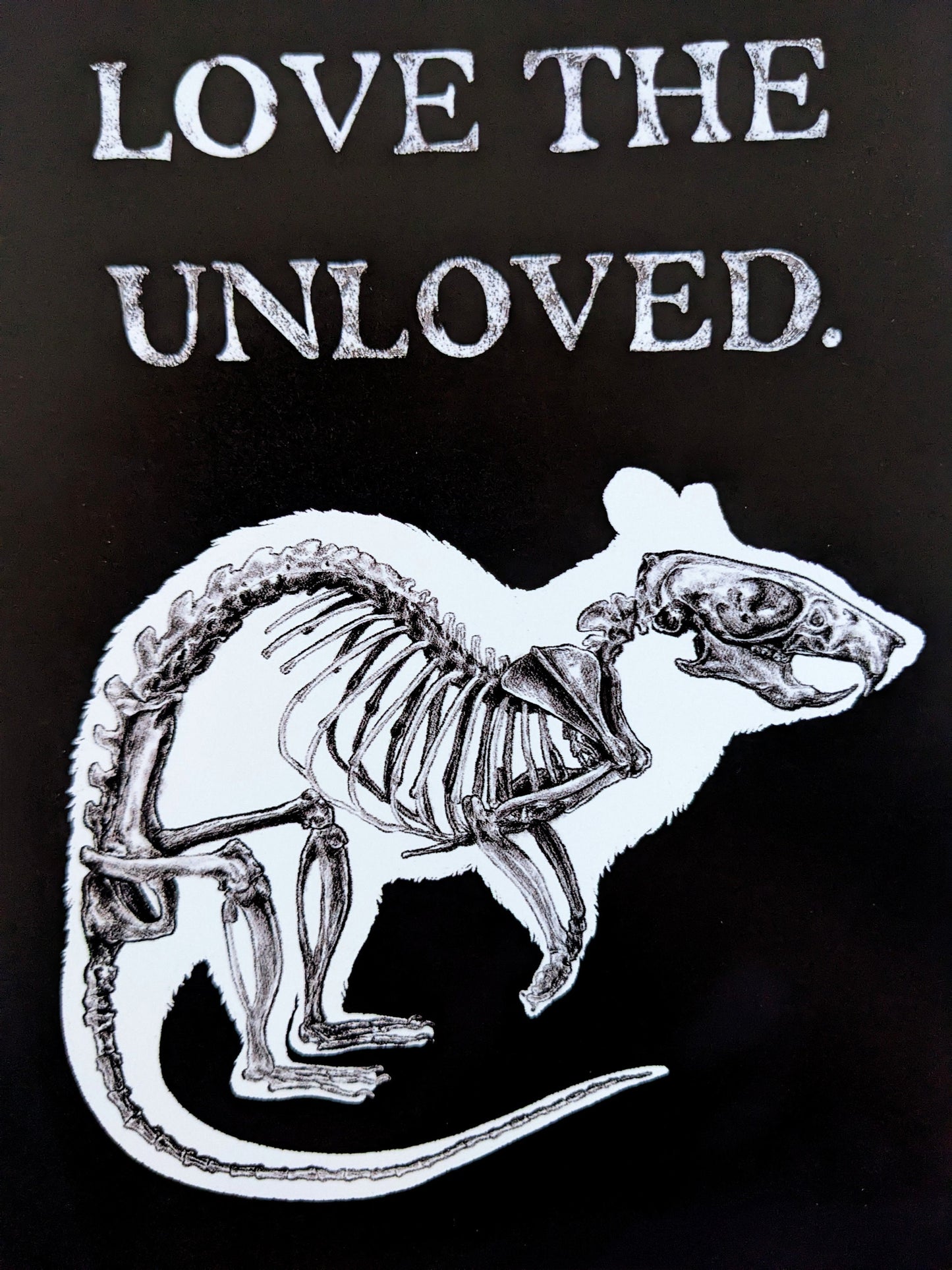 LOVE THE UNLOVED, Original A5/A4 art print | Oddities & Curiosities | Skeleton love | Taxidermy rat | Vulture Culture | Gothic style art | Black & white