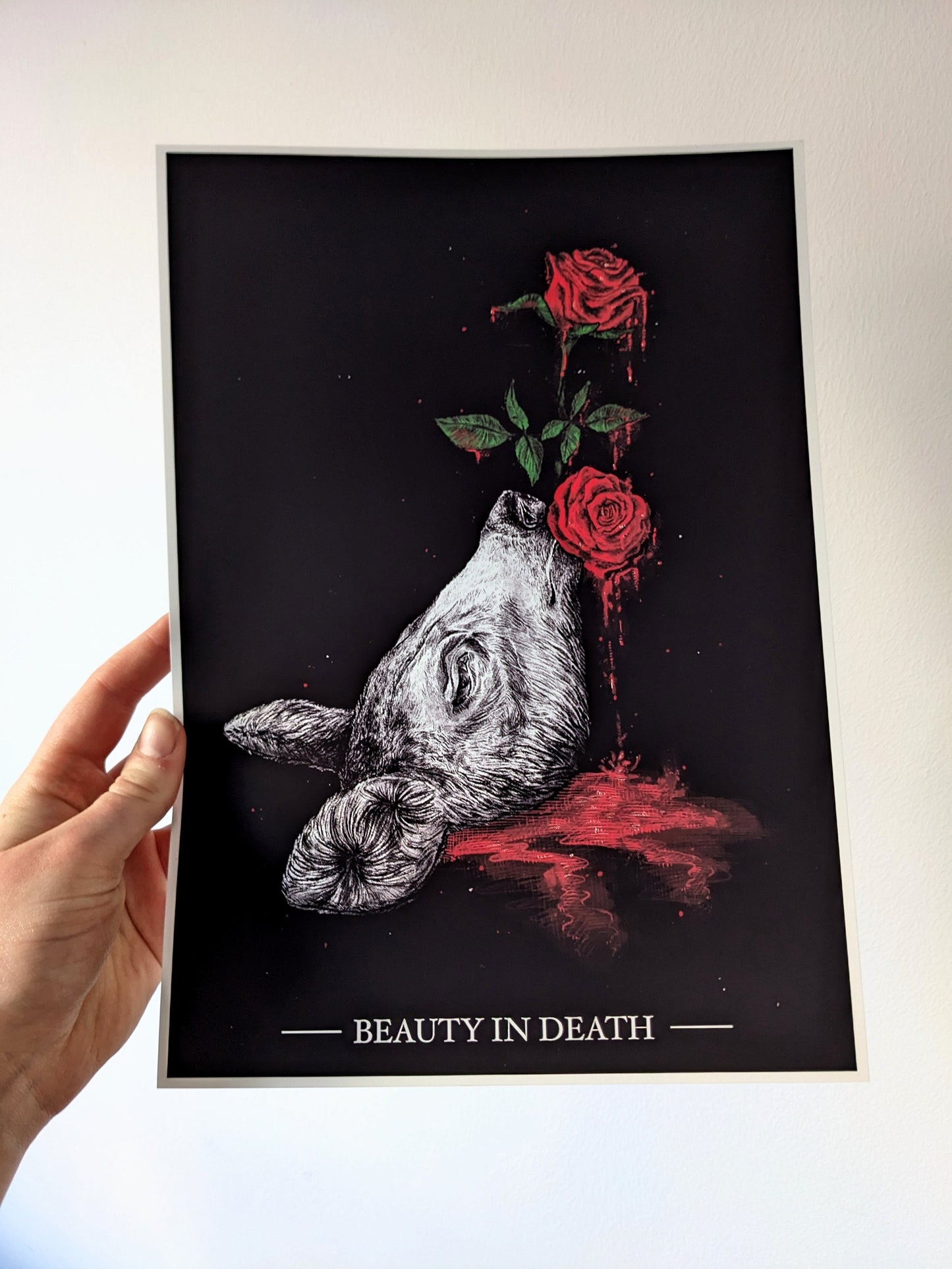 BEAUTY IN DEATH, Original A4 art print | Oddities & Curiosities | Deer love | Taxidermy horror | Vulture Culture | Gothic style art |