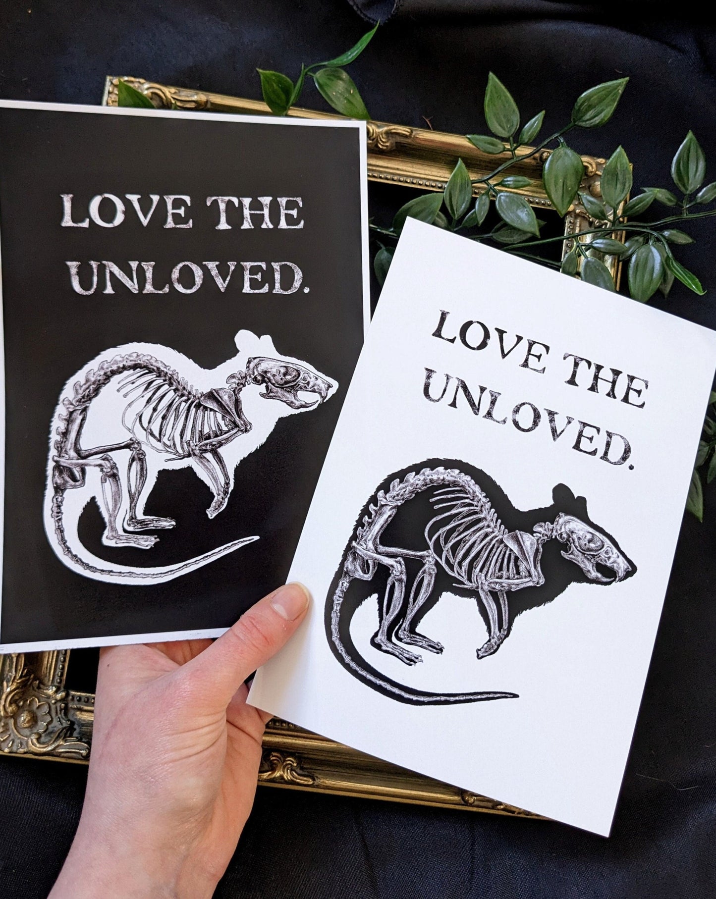 LOVE THE UNLOVED, Original A5/A4 art print | Oddities & Curiosities | Skeleton love | Taxidermy rat | Vulture Culture | Gothic style art | Black & white